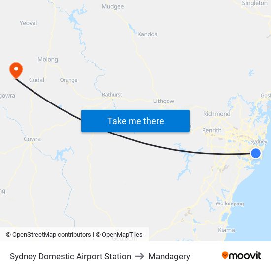 Sydney Domestic Airport Station to Mandagery map