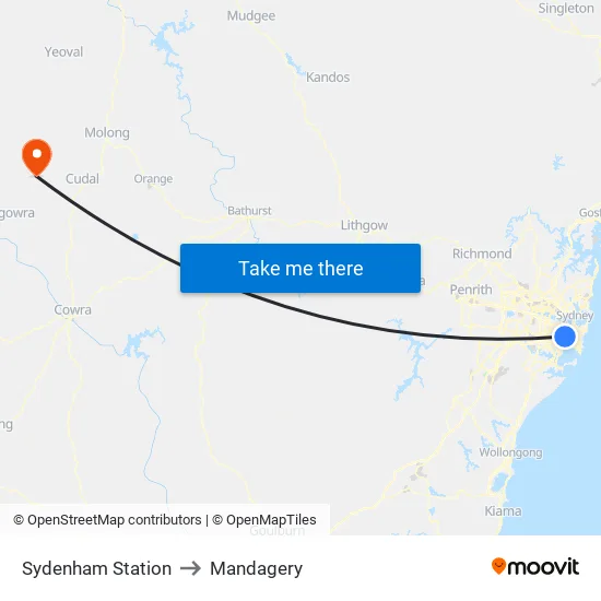 Sydenham Station to Mandagery map