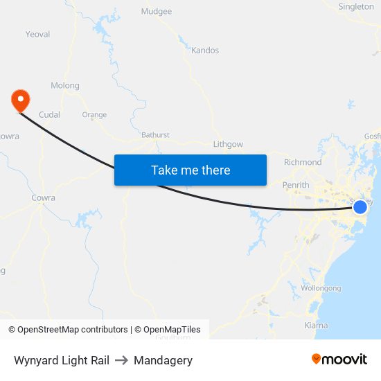 Wynyard Light Rail to Mandagery map