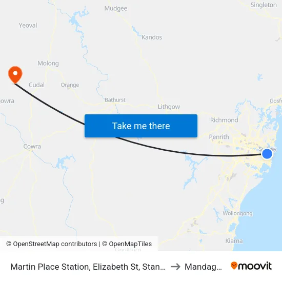 Martin Place Station, Elizabeth St, Stand E to Mandagery map