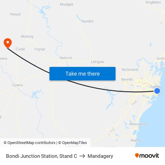 Bondi Junction Station, Stand C to Mandagery map