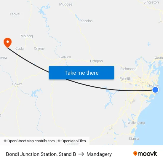 Bondi Junction Station, Stand B to Mandagery map