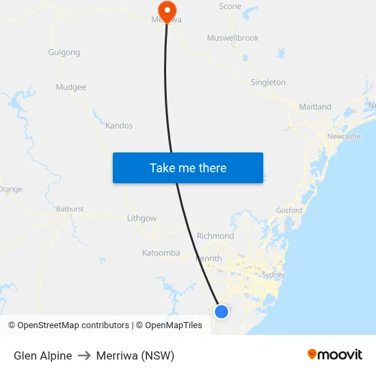 Glen Alpine to Merriwa (NSW) map