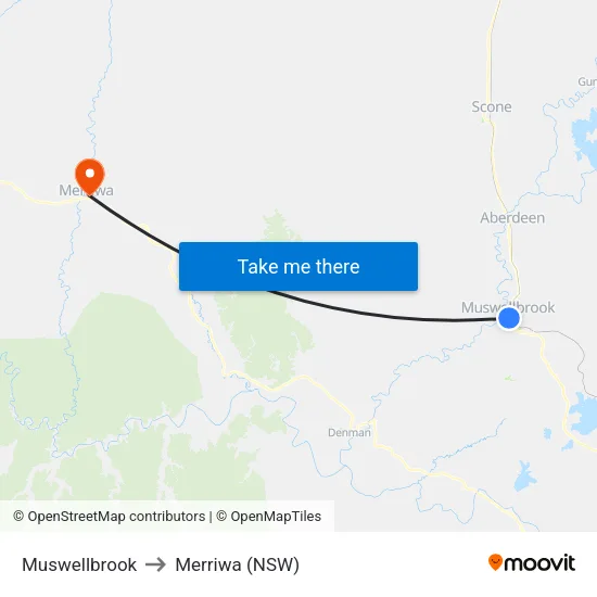 Muswellbrook to Merriwa (NSW) map