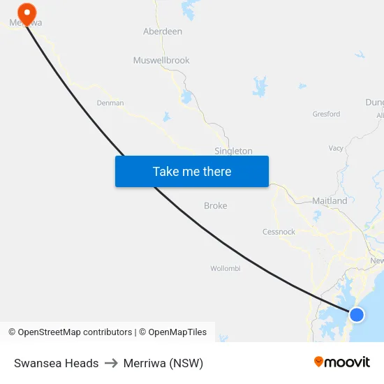 Swansea Heads to Merriwa (NSW) map