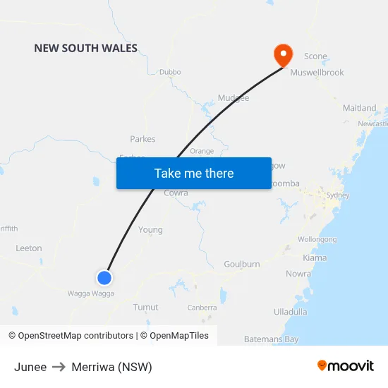 Junee to Merriwa (NSW) map