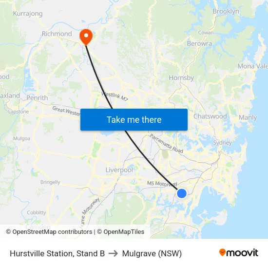 Hurstville Station, Stand B to Mulgrave (NSW) map
