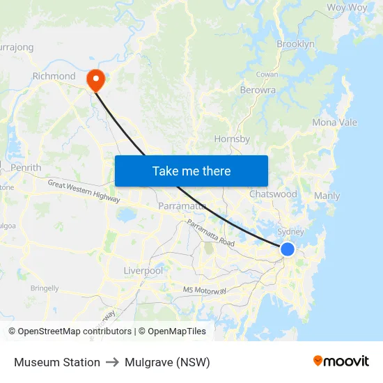 Museum Station to Mulgrave (NSW) map