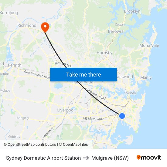 Sydney Domestic Airport Station to Mulgrave (NSW) map