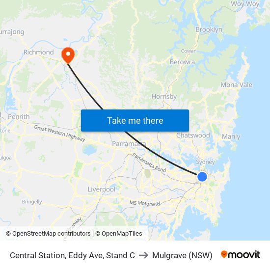 Central Station, Eddy Ave, Stand C to Mulgrave (NSW) map