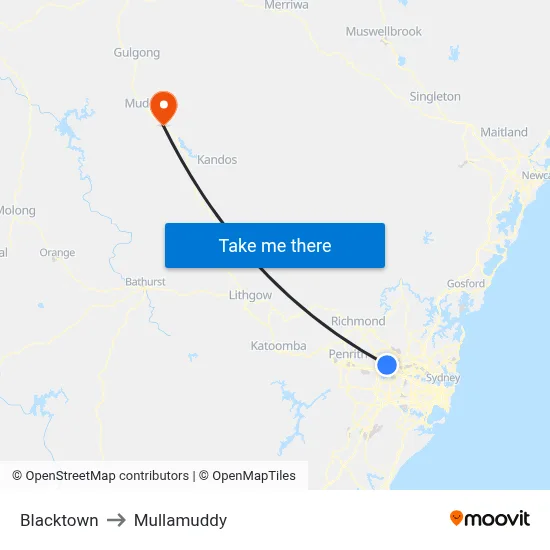 Blacktown to Mullamuddy map
