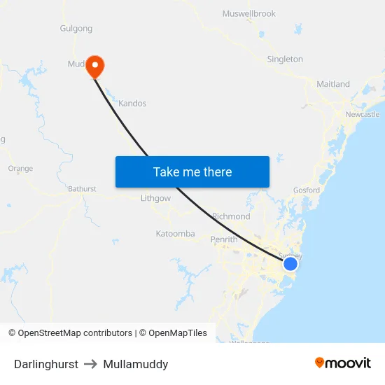 Darlinghurst to Mullamuddy map
