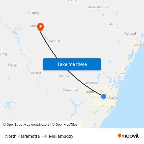 North Parramatta to Mullamuddy map