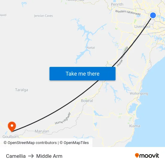 Camellia to Middle Arm map