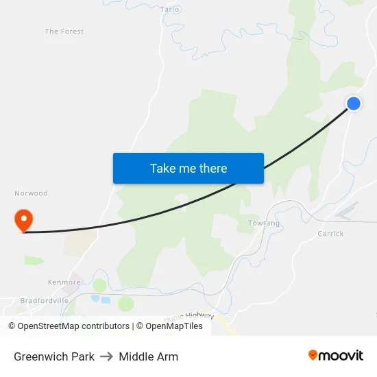 Greenwich Park to Middle Arm map