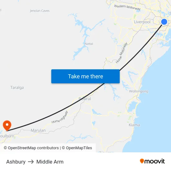 Ashbury to Middle Arm map