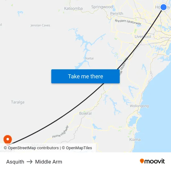 Asquith to Middle Arm map
