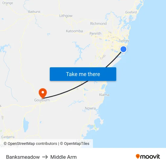 Banksmeadow to Middle Arm map