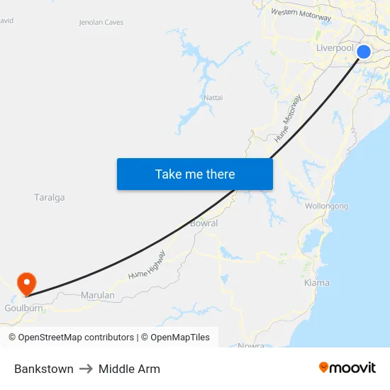 Bankstown to Middle Arm map