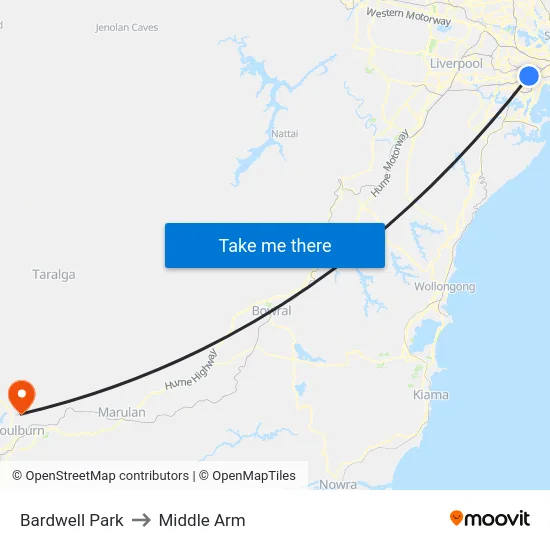 Bardwell Park to Middle Arm map