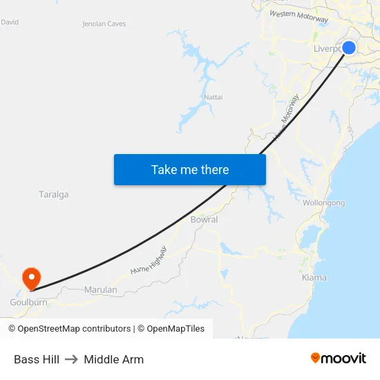 Bass Hill to Middle Arm map