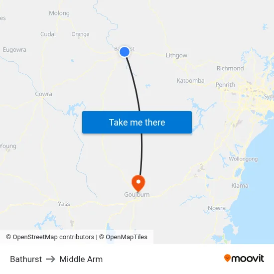 Bathurst to Middle Arm map
