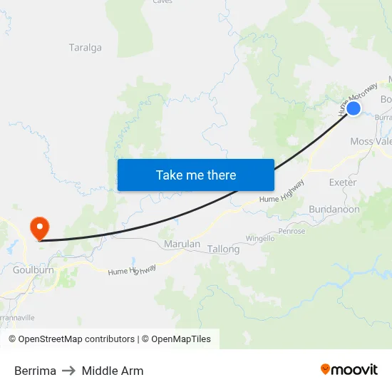 Berrima to Middle Arm map