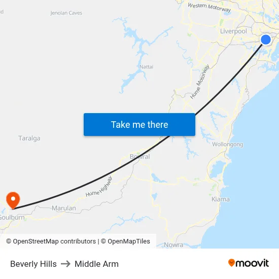Beverly Hills to Middle Arm map
