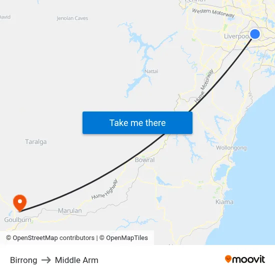 Birrong to Middle Arm map