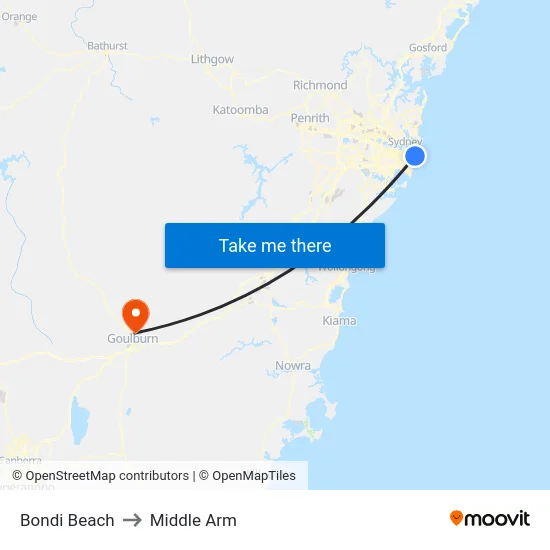 Bondi Beach to Middle Arm map