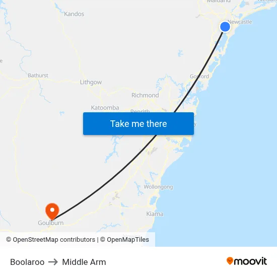 Boolaroo to Middle Arm map