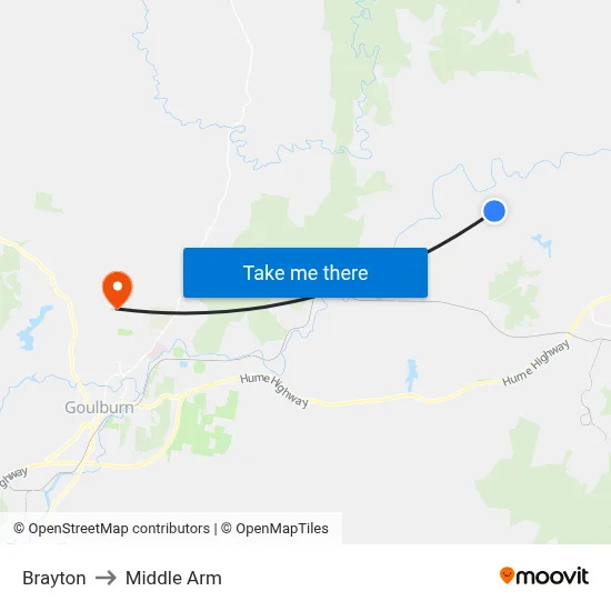Brayton to Middle Arm map