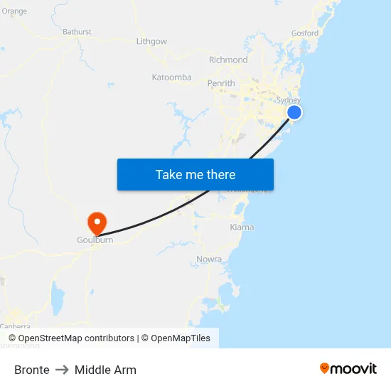 Bronte to Middle Arm map