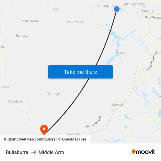 Bullaburra to Middle Arm map