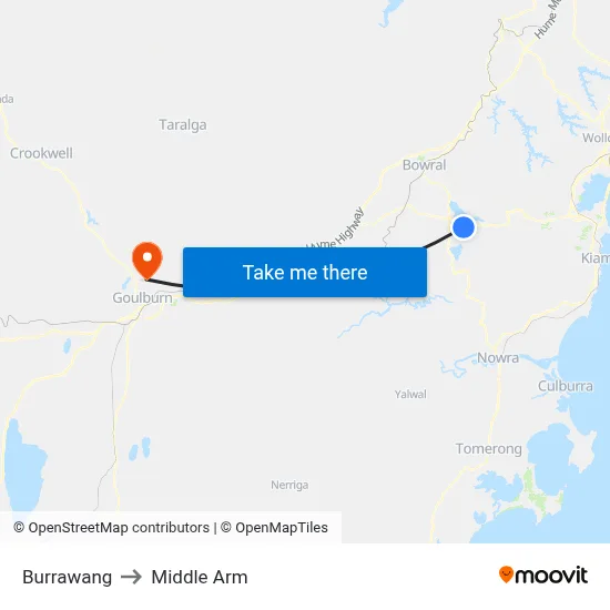 Burrawang to Middle Arm map