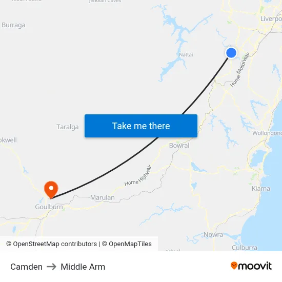 Camden to Middle Arm map