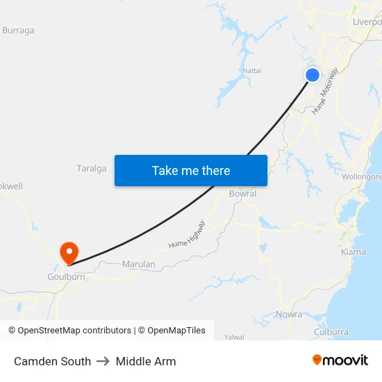 Camden South to Middle Arm map