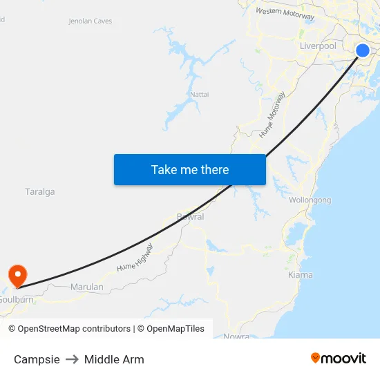 Campsie to Middle Arm map