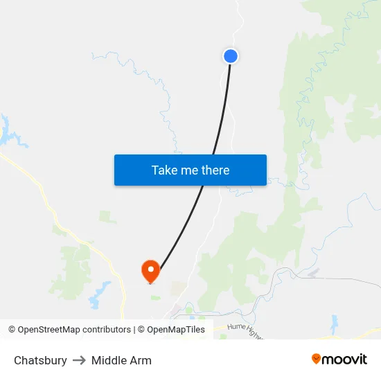 Chatsbury to Middle Arm map