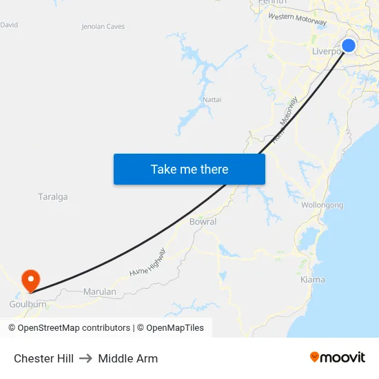 Chester Hill to Middle Arm map
