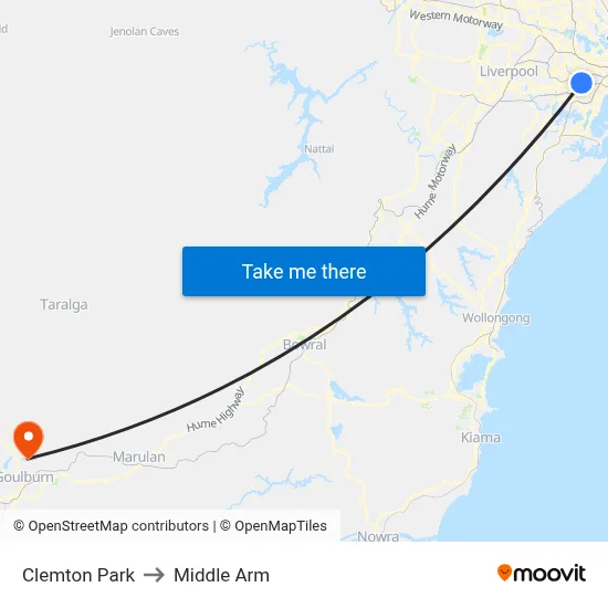 Clemton Park to Middle Arm map
