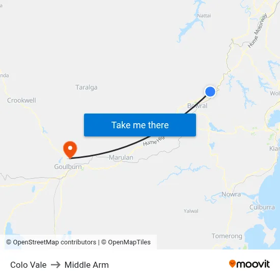 Colo Vale to Middle Arm map