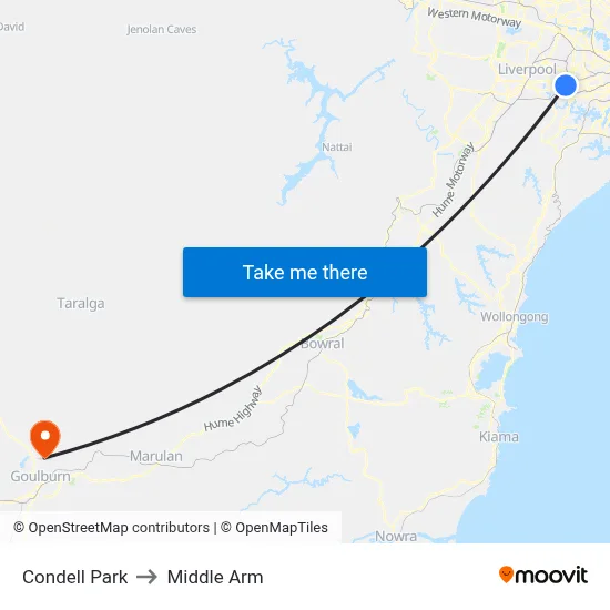 Condell Park to Middle Arm map