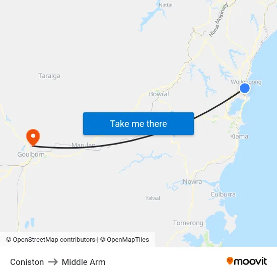 Coniston to Middle Arm map
