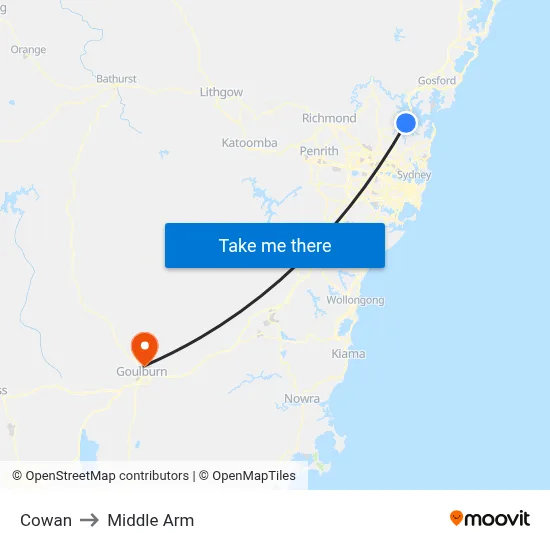 Cowan to Middle Arm map