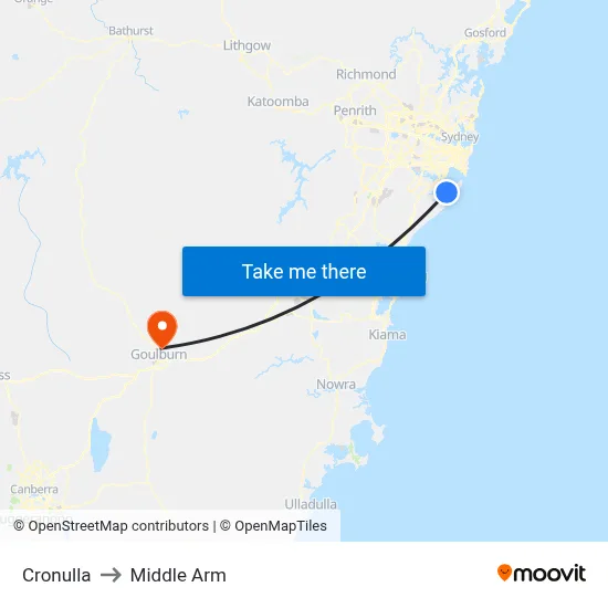 Cronulla to Middle Arm map