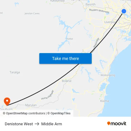 Denistone West to Middle Arm map