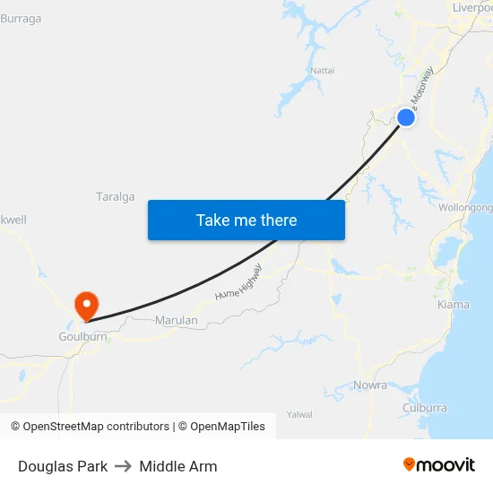 Douglas Park to Middle Arm map