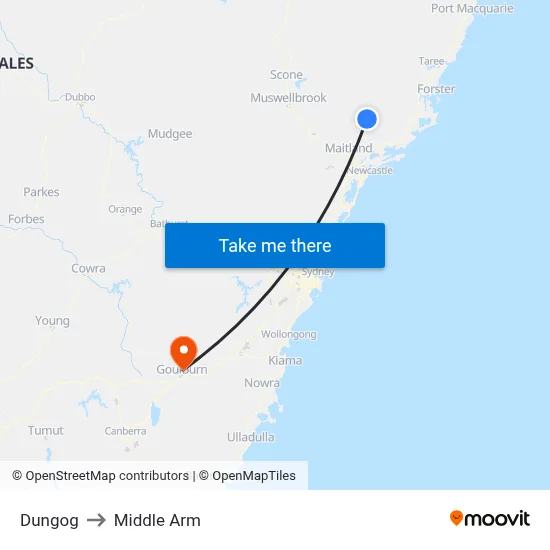 Dungog to Middle Arm map