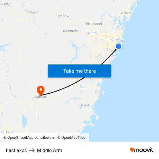 Eastlakes to Middle Arm map